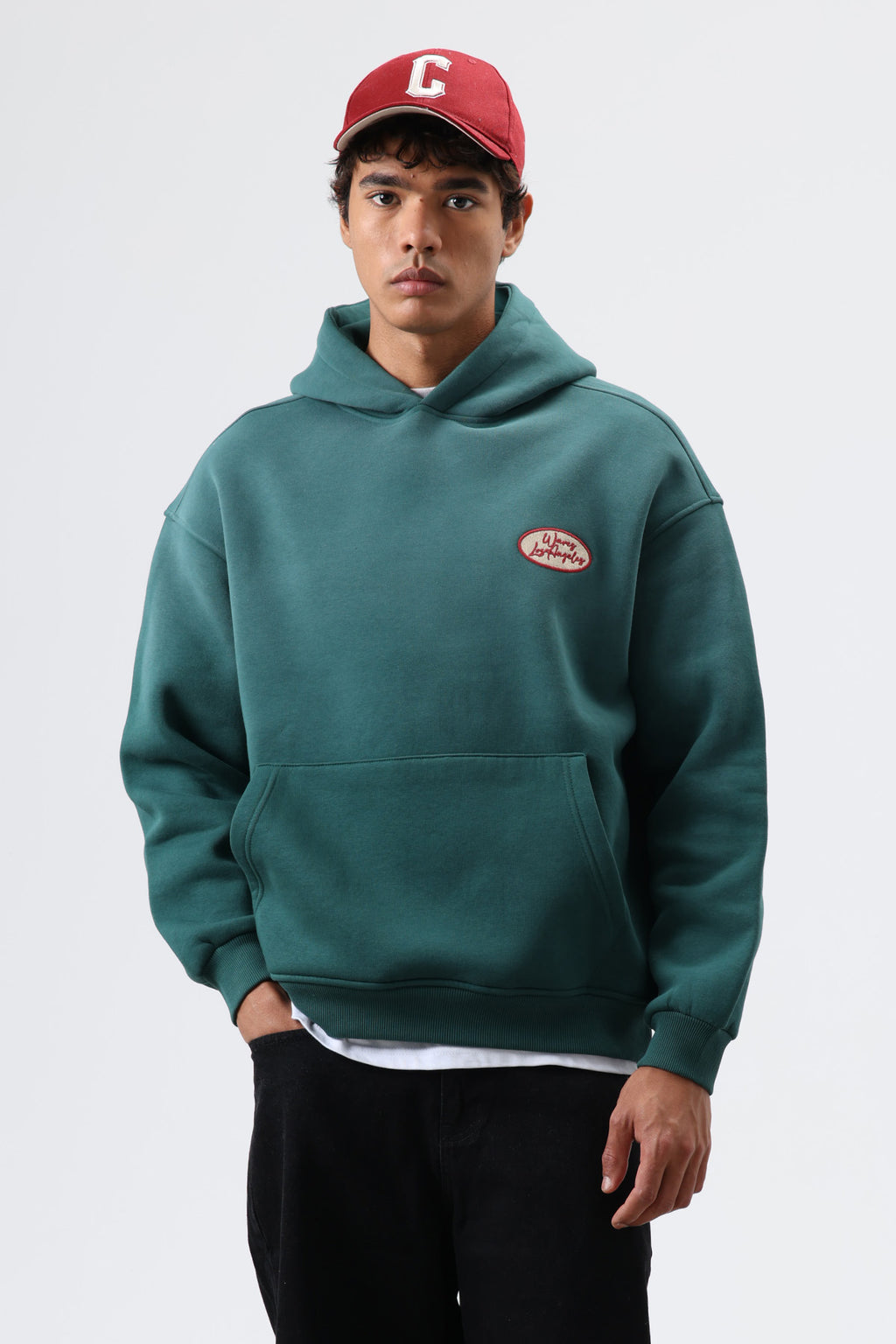 Oversize Baskılı Kapüşonlu Sweatshirt Nefti