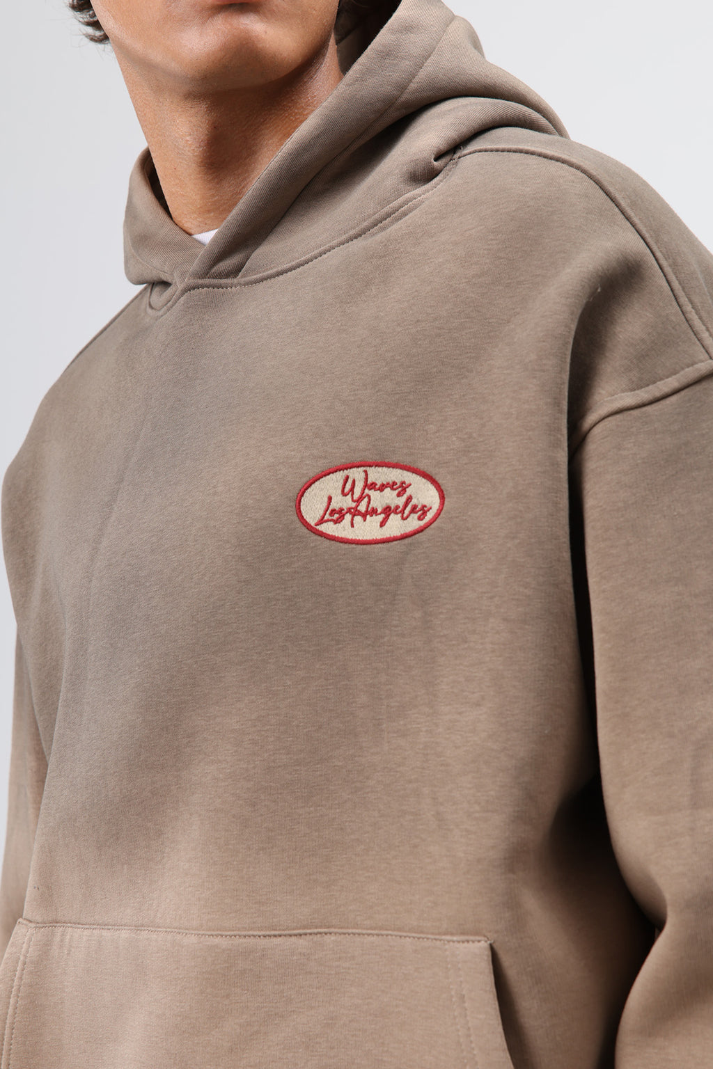 Oversize Baskılı Kapüşonlu Sweatshirt Vizon