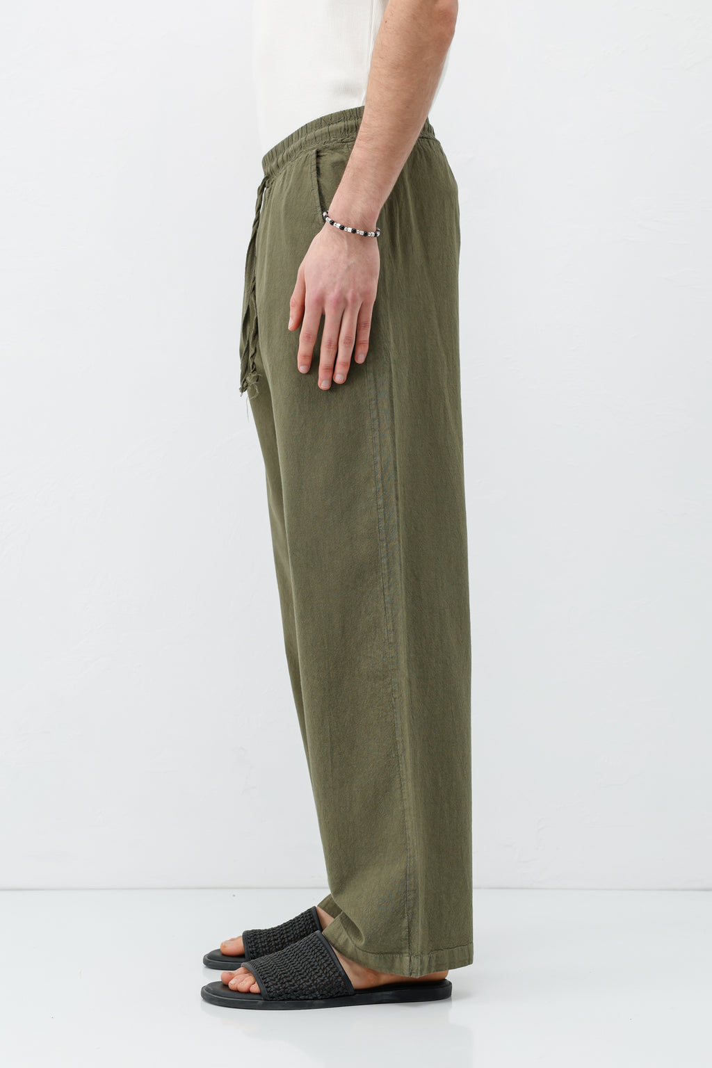 Bel Lastikli Baggy Fit Keten Pantolon Haki