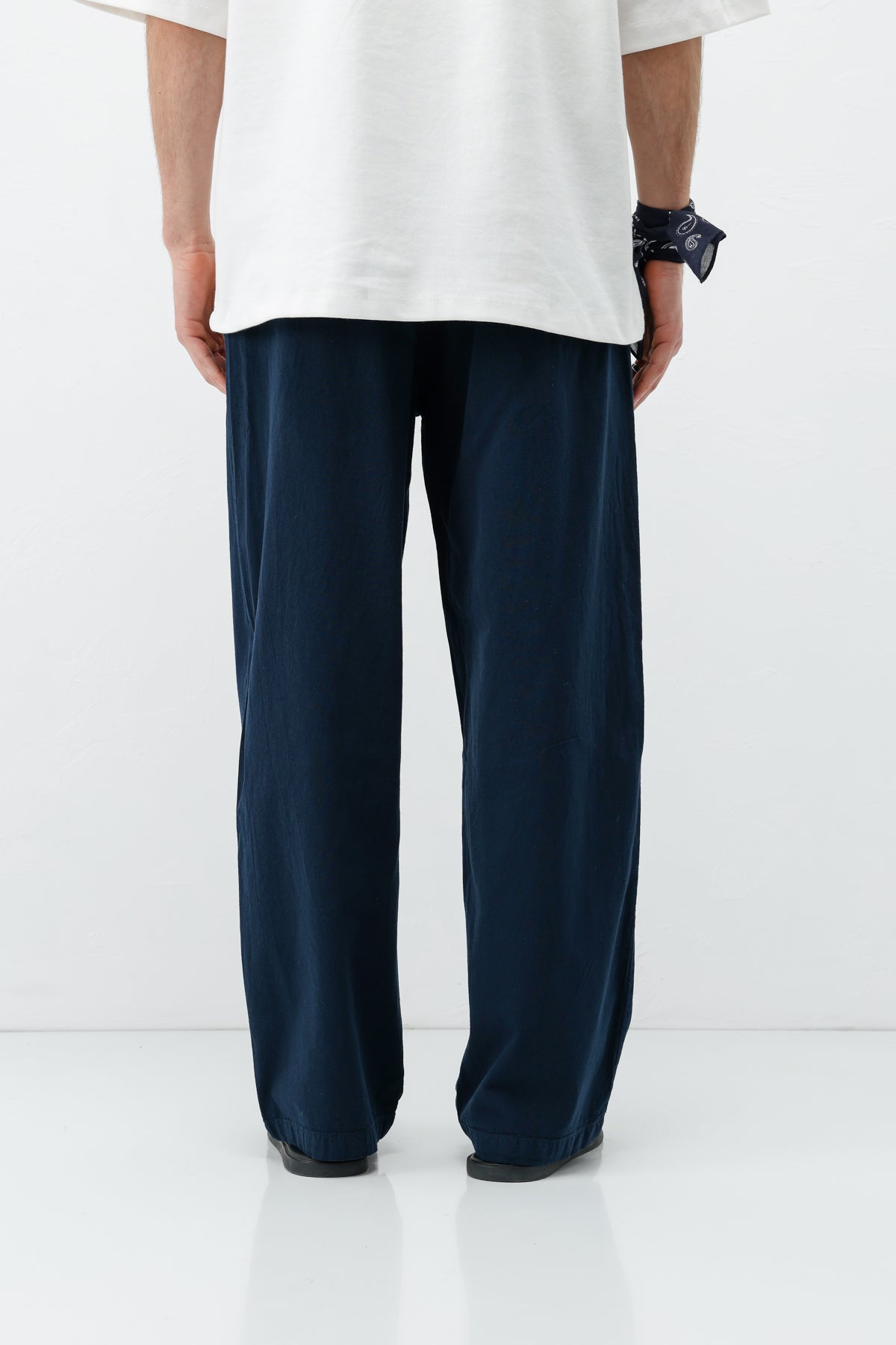 Bel Lastikli Baggy Fit Keten Pantolon Lacivert