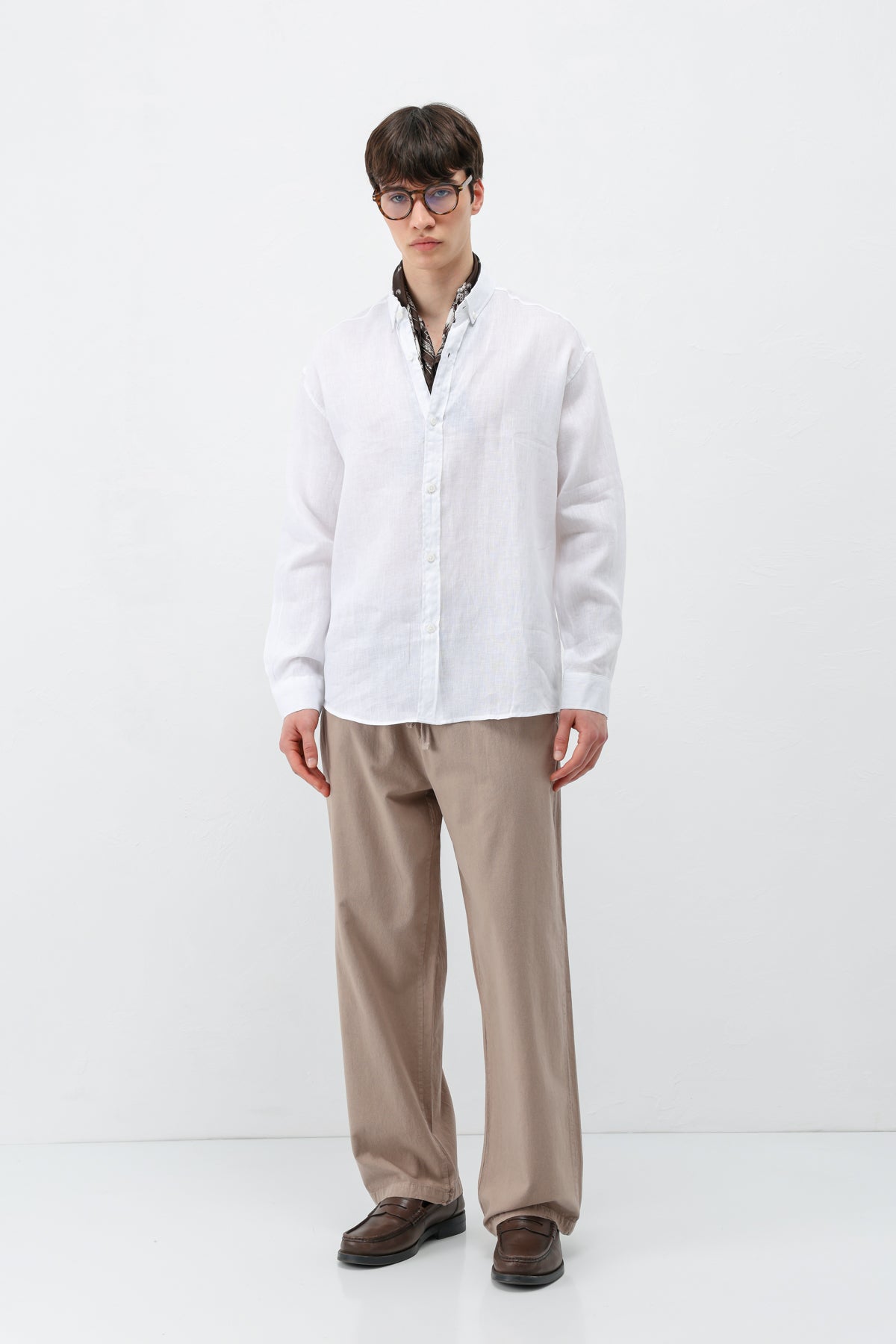 Bel Lastikli Baggy Fit Keten Pantolon Vizon