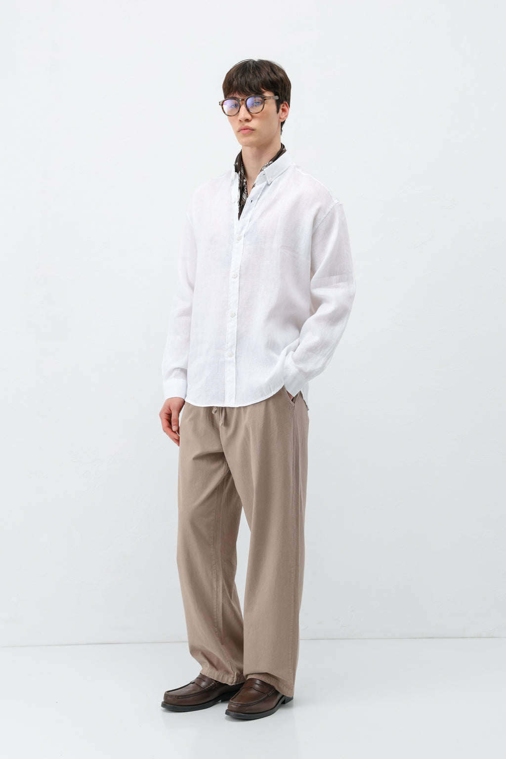 Bel Lastikli Baggy Fit Keten Pantolon Vizon