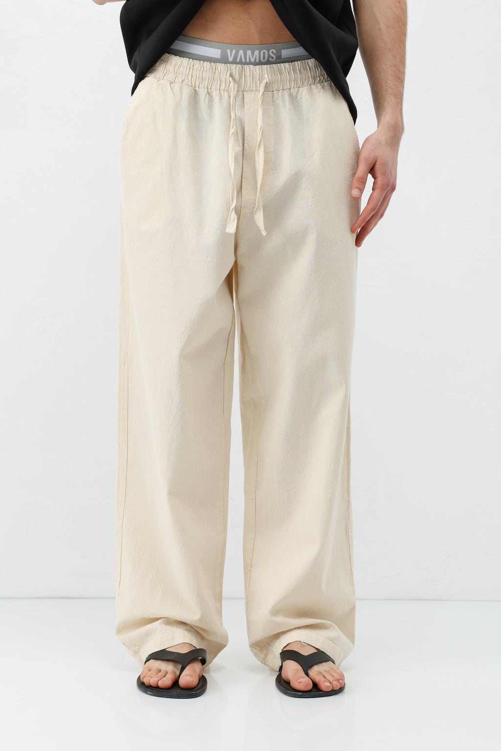 Bel Lastikli Baggy Fit Keten Pantolon Natural