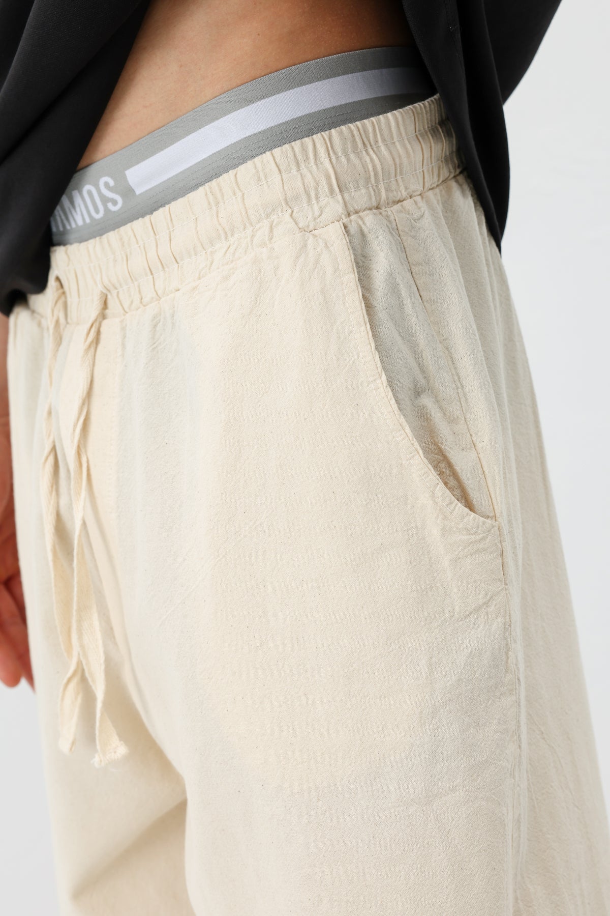 Bel Lastikli Baggy Fit Keten Pantolon Natural