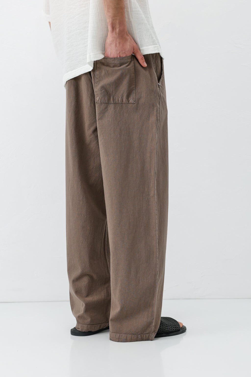 Bel Lastikli Baggy Fit Keten Pantolon Açık Kahve