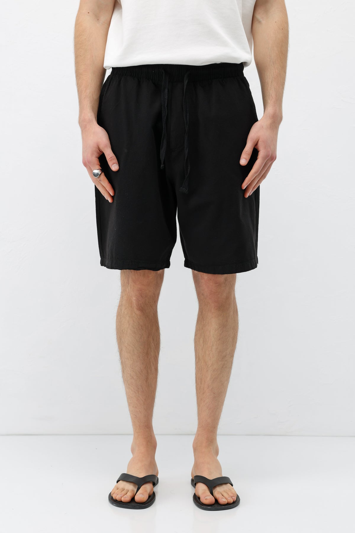 Oversize Keten Şort Siyah