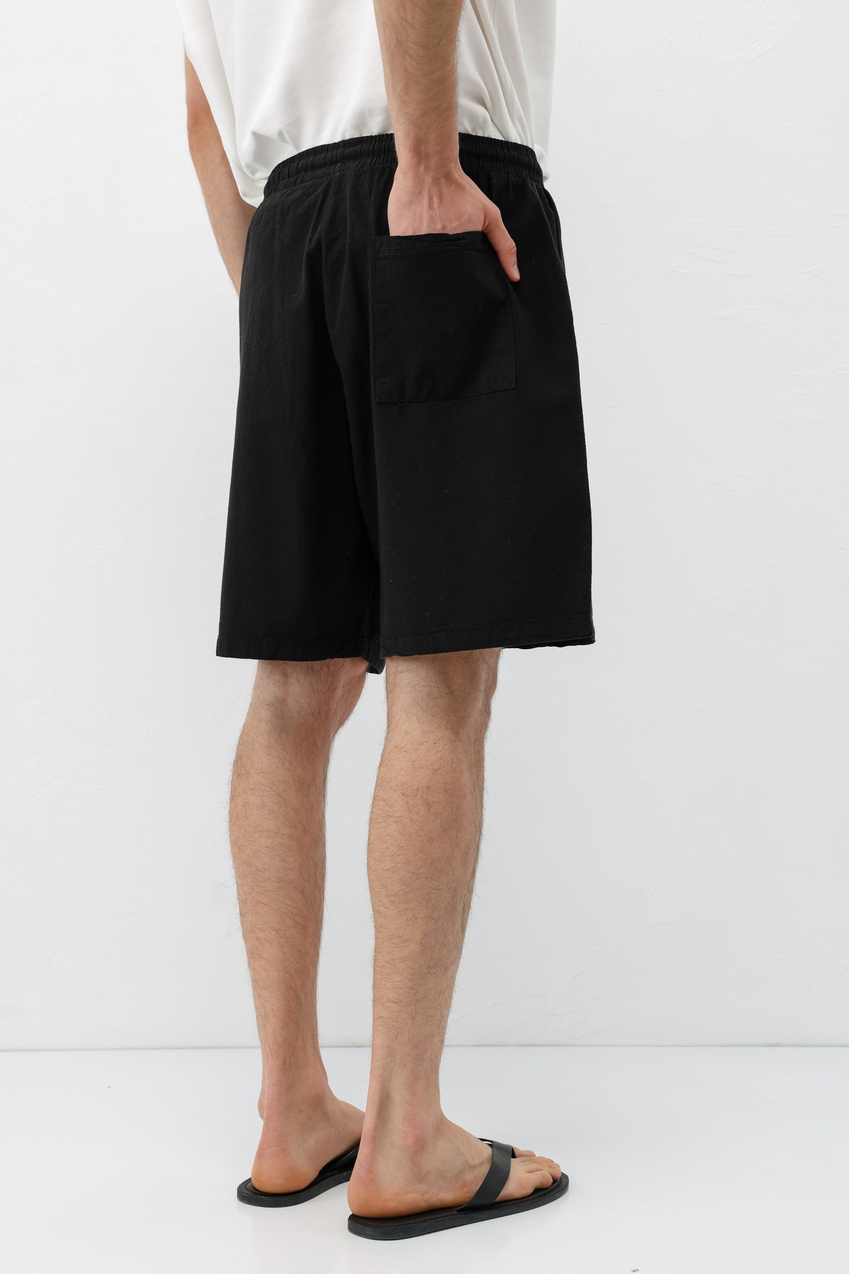 Oversize Keten Şort Siyah