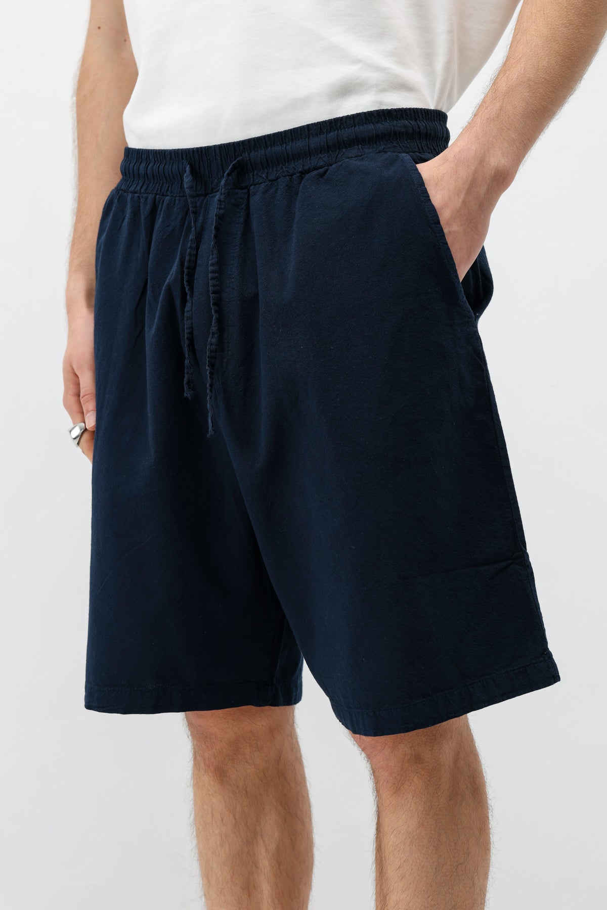 Oversize Keten Şort Lacivert