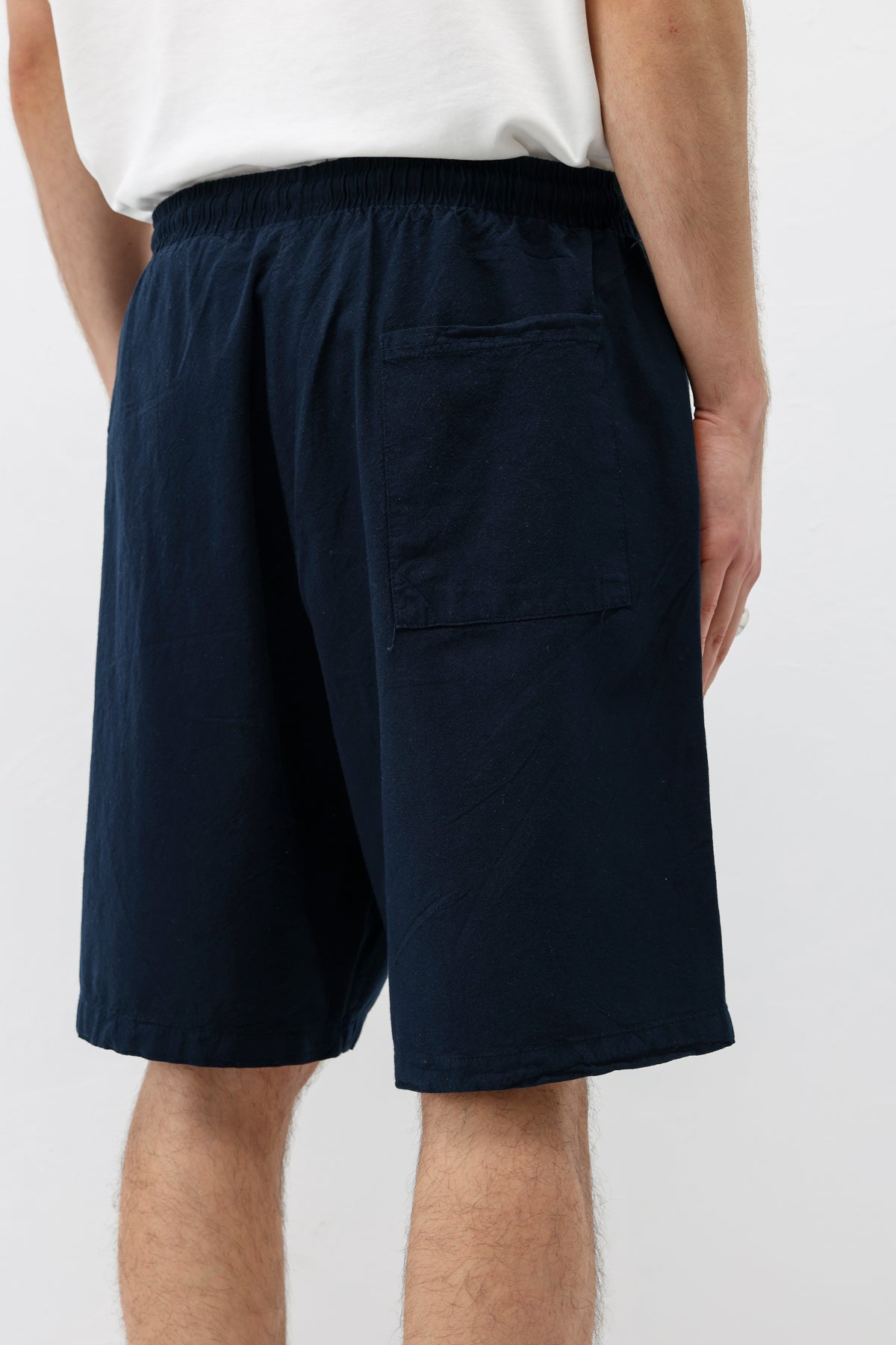 Oversize Keten Şort Lacivert