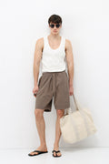 Oversize Keten Şort Vizon