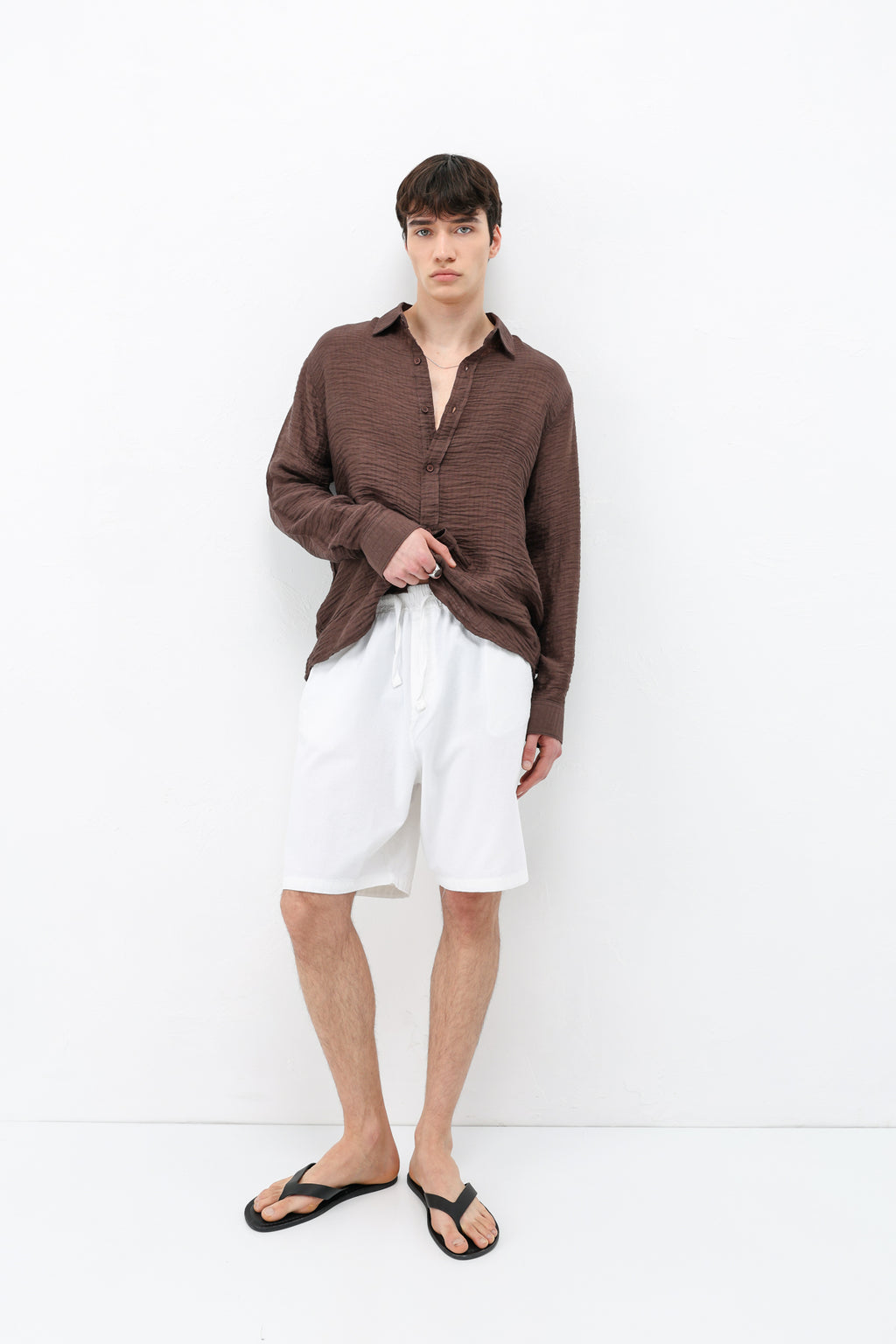 Oversize Keten Şort Ekru