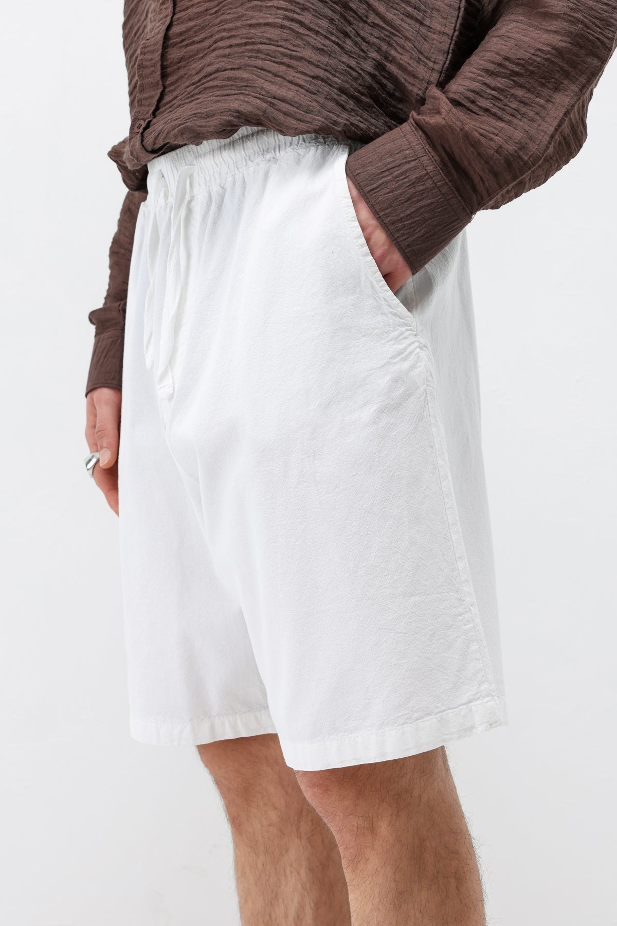 Oversize Keten Şort Ekru