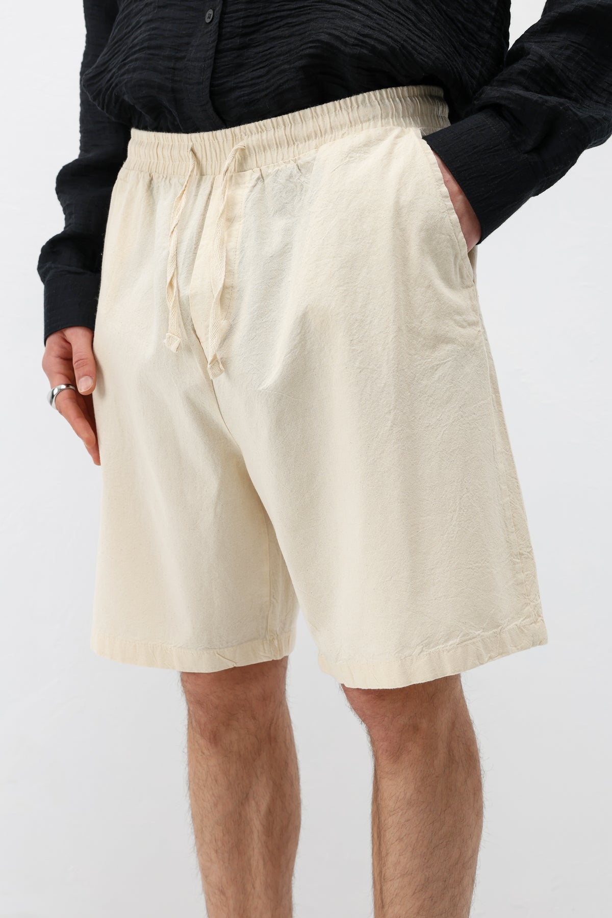 Oversize Keten Şort Natural