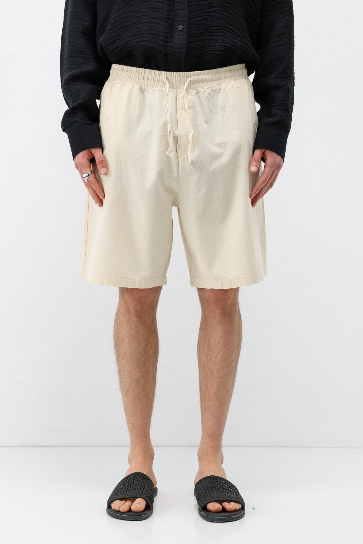 Oversize Keten Şort Natural