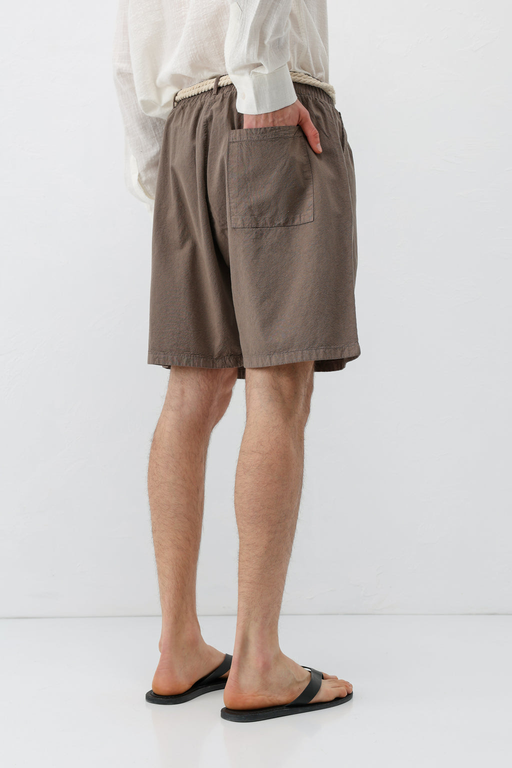 Kemerli Oversize Keten Şort Vizon