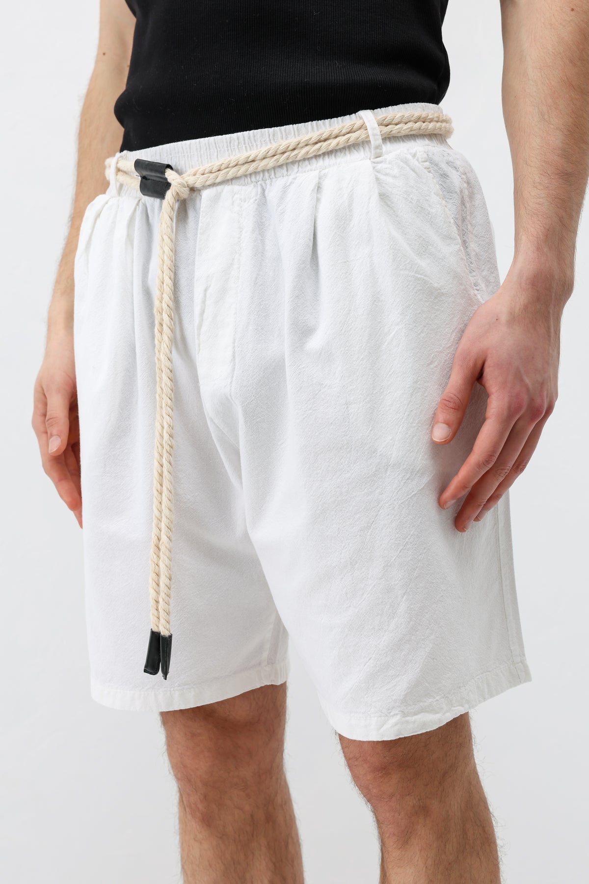 Kemerli Oversize Keten Şort Ekru