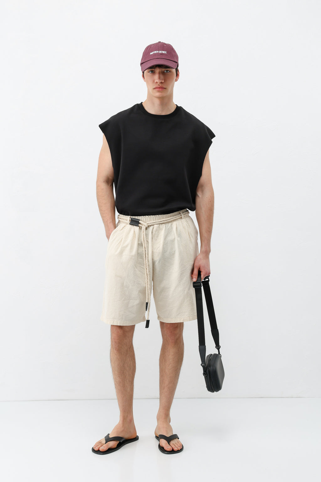 Kemerli Oversize Keten Şort Natural