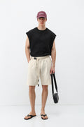 Kemerli Oversize Keten Şort Natural