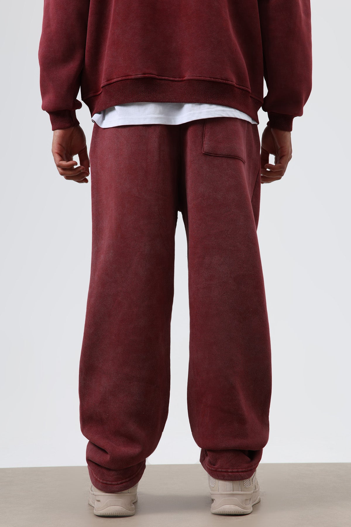 Yıkamalı Baggy Eşofman Alt Bordo
