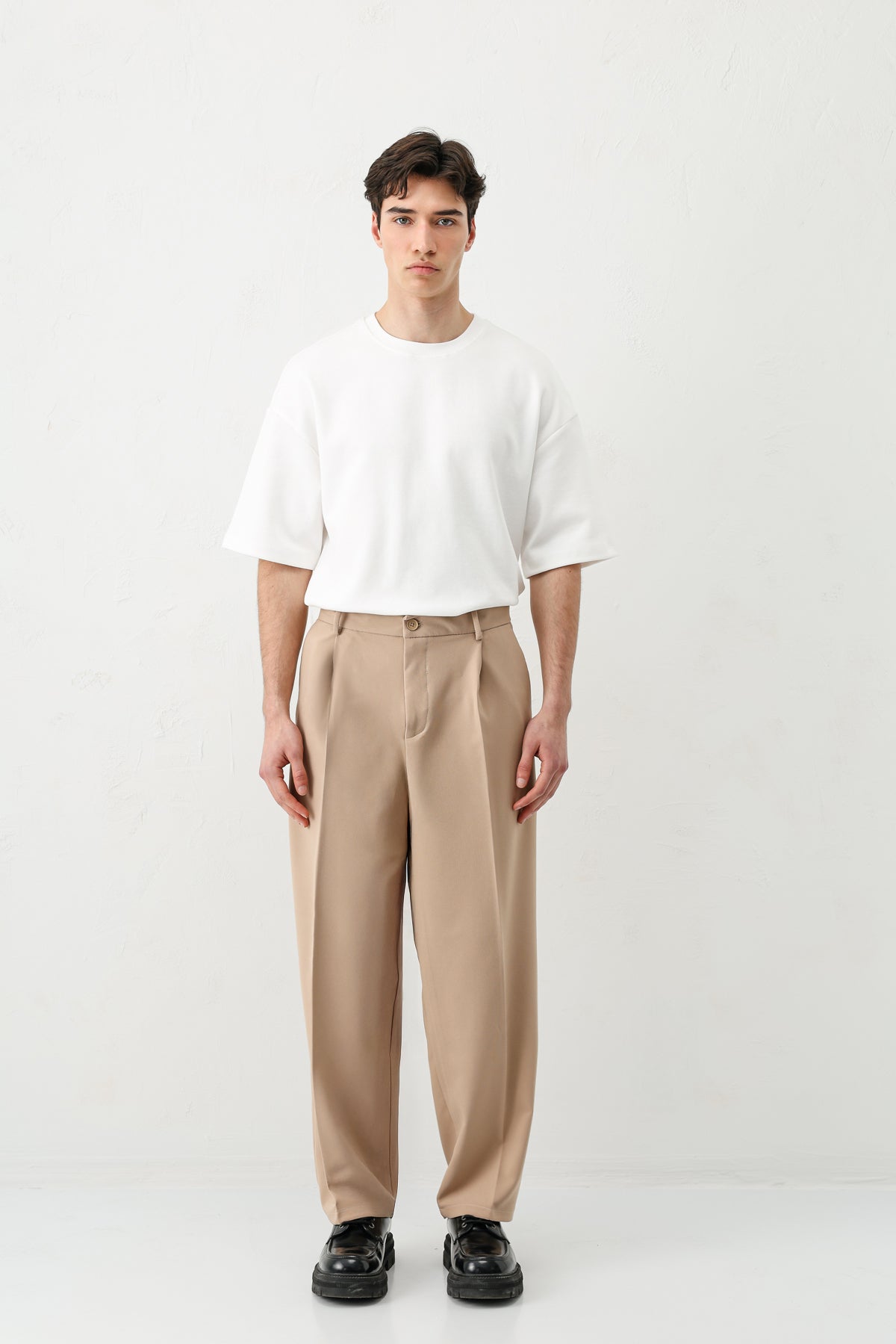 Baggy Fit Pilili Pantolon Bej