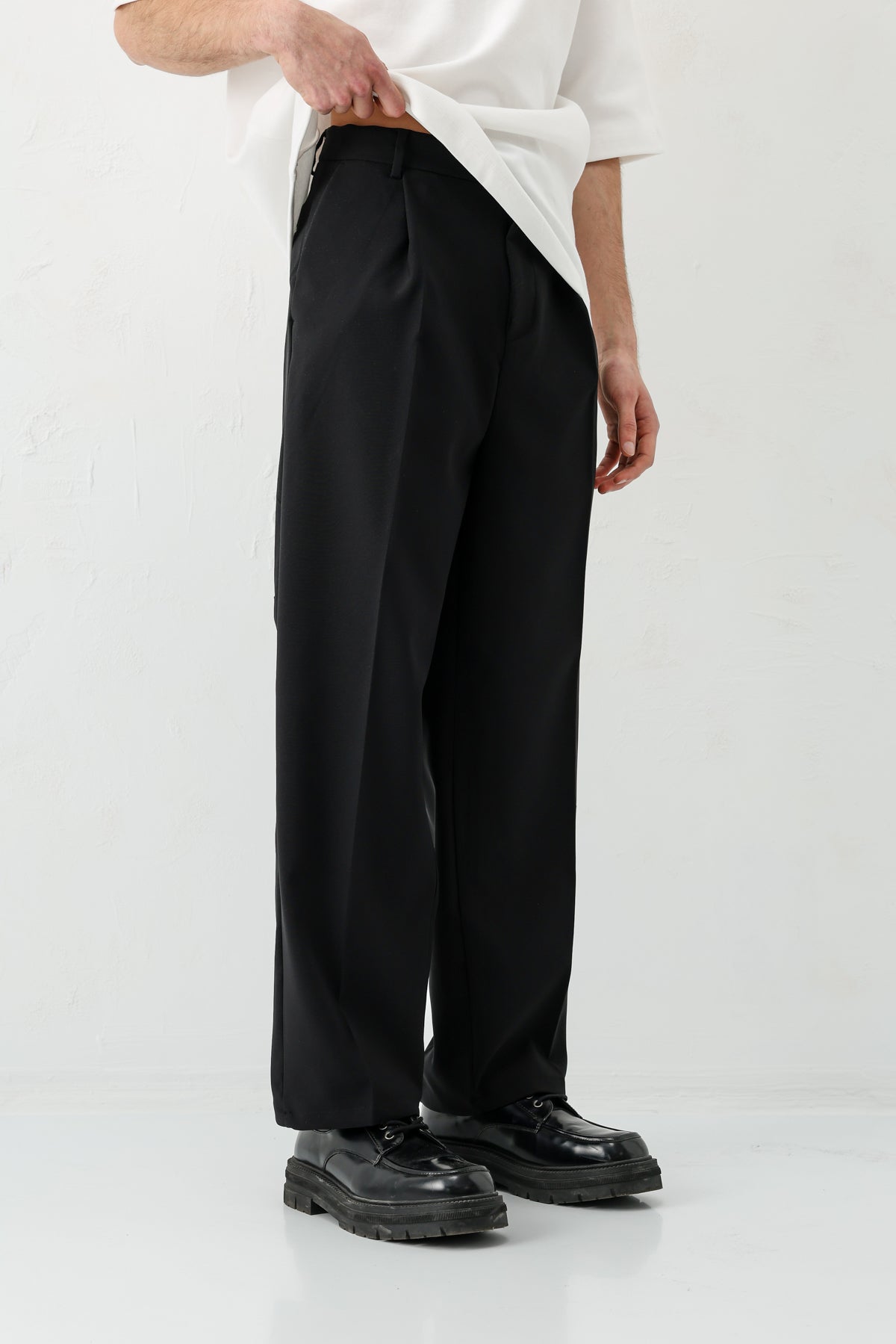 Baggy Fit Pilili Pantolon Siyah