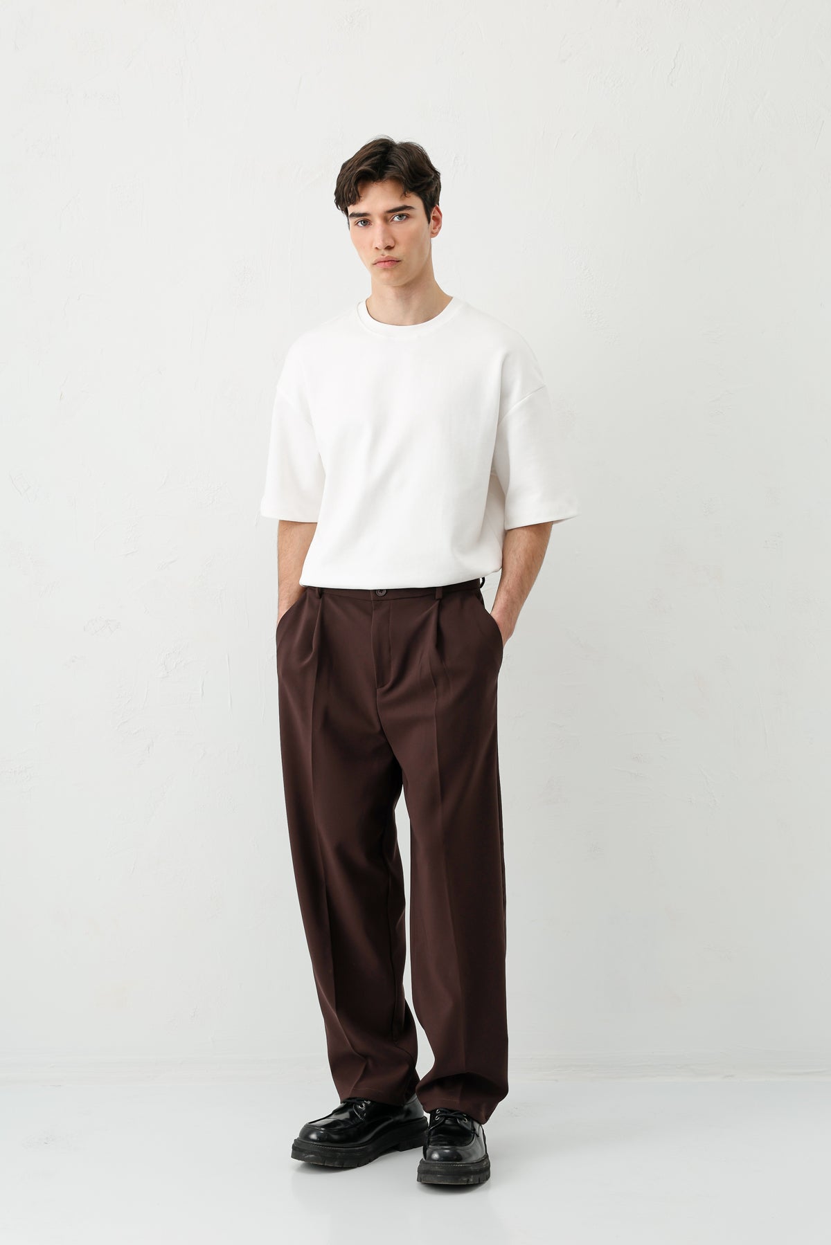 Baggy Fit Pilili Pantolon Kahve