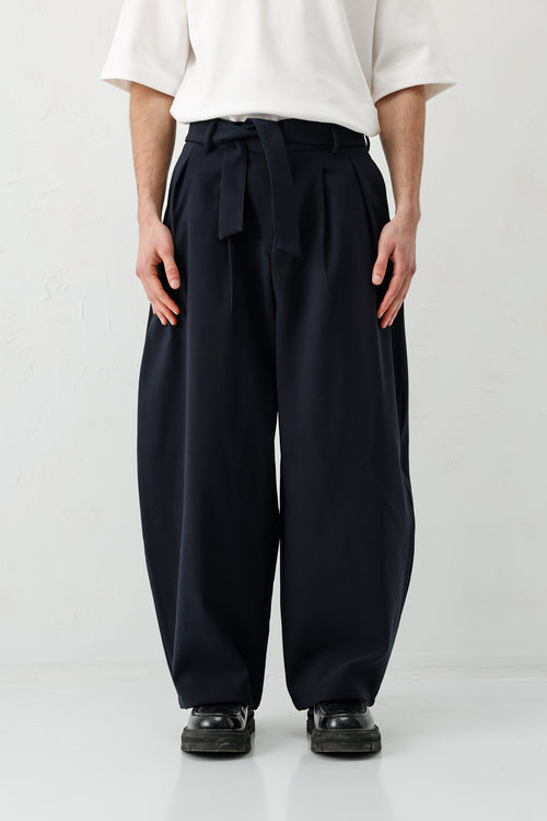 Barrel Fit Tailored Fit Kemerli Pantolon Lacivert