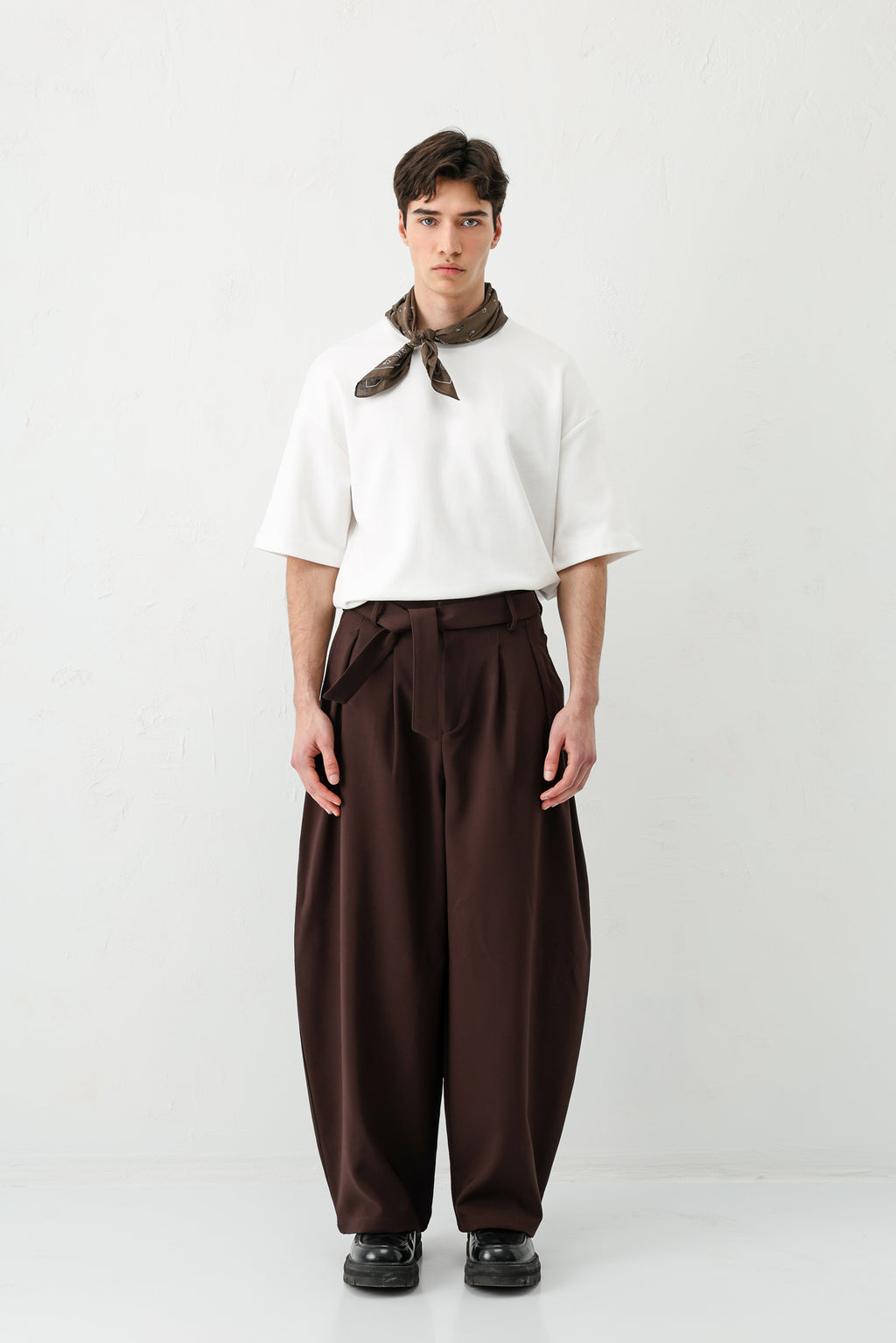 Barrel Fit Tailored Fit Kemerli Pantolon Kahve