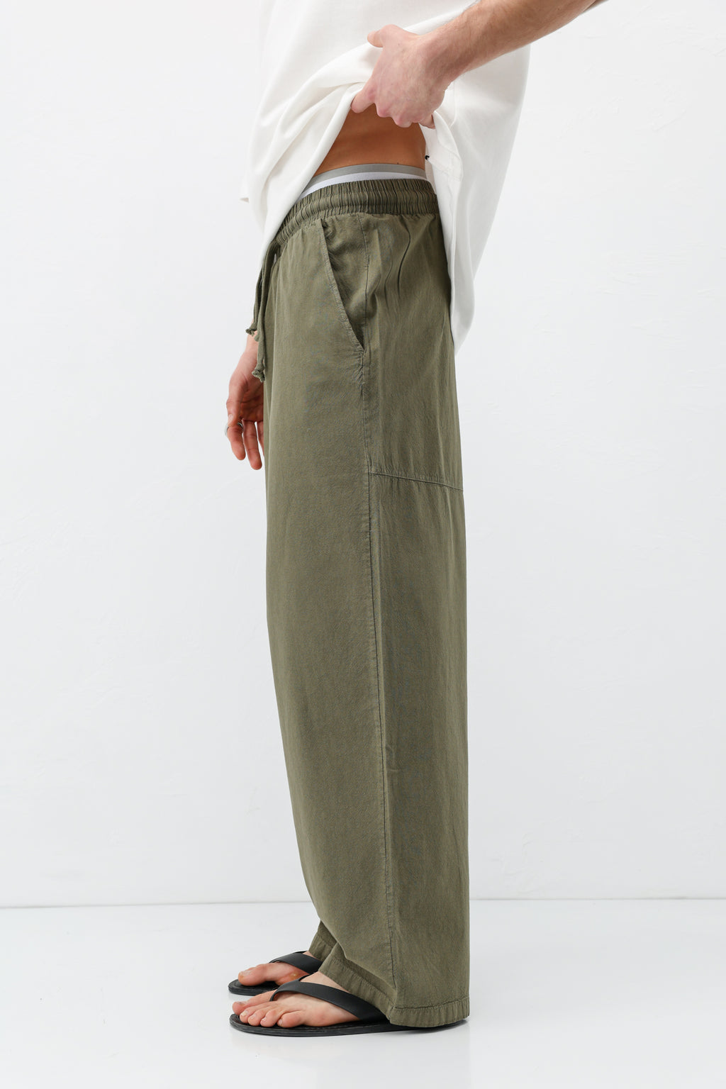 Super Baggy Fit Keten Pantolon Haki