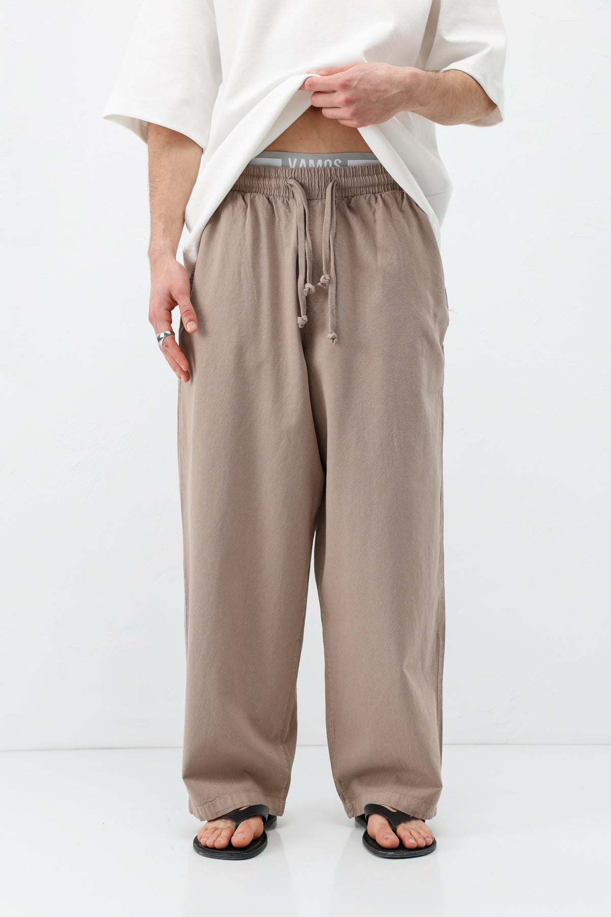 Super Baggy Fit Keten Pantolon Taş
