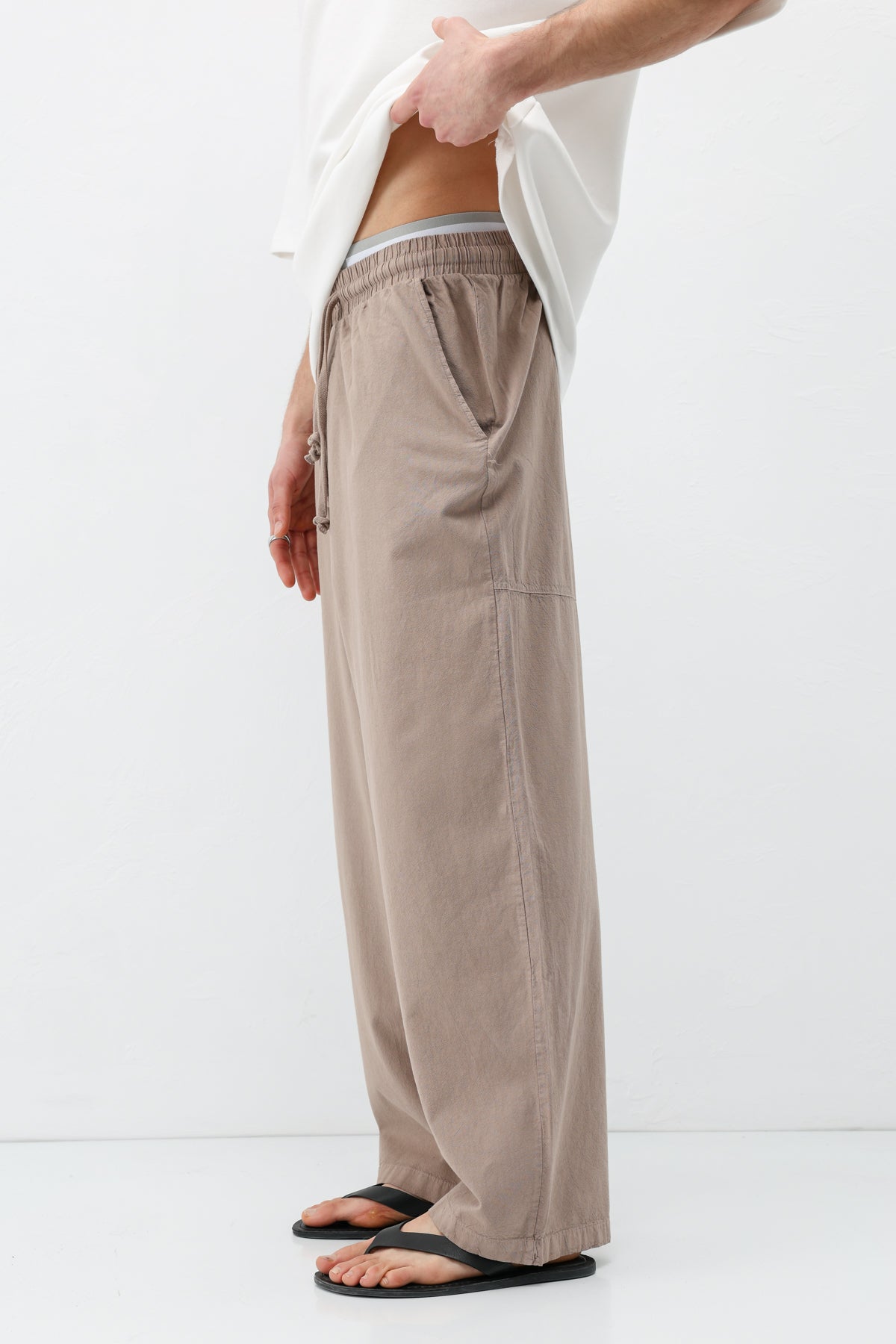Super Baggy Fit Keten Pantolon Taş