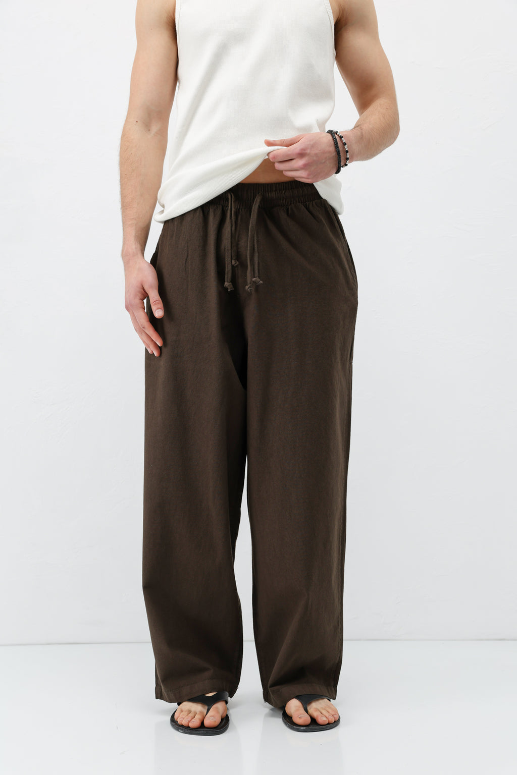 Super Baggy Fit Keten Pantolon Kahve