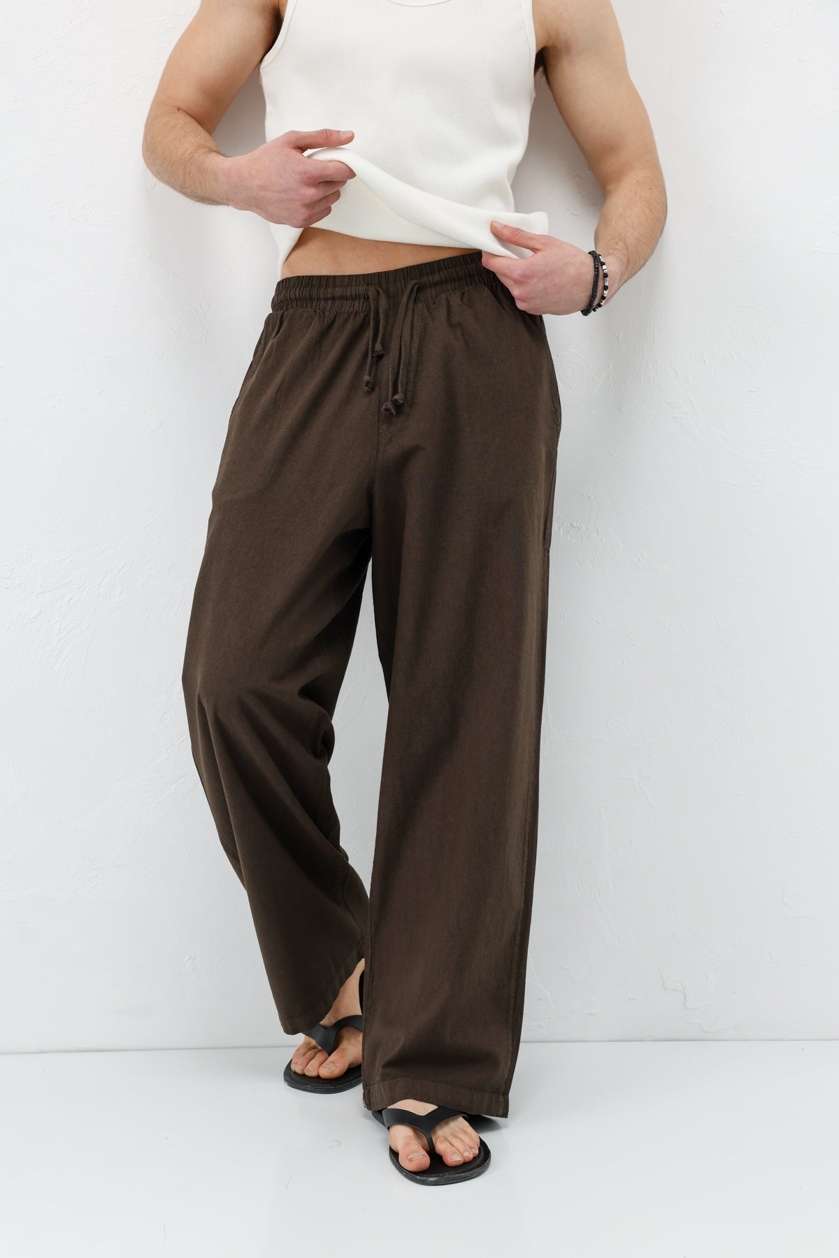 Super Baggy Fit Keten Pantolon Kahve