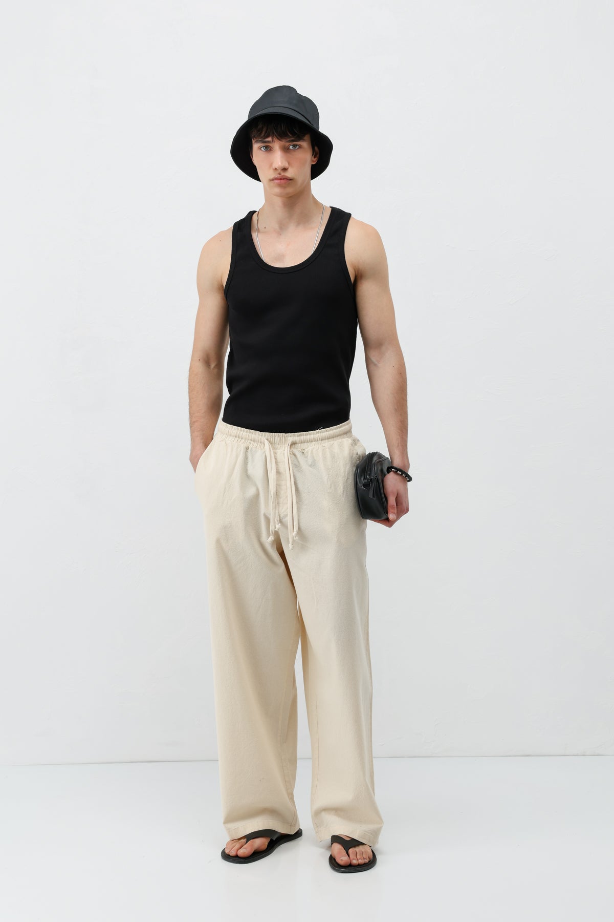 Super Baggy Fit Keten Pantolon Natural