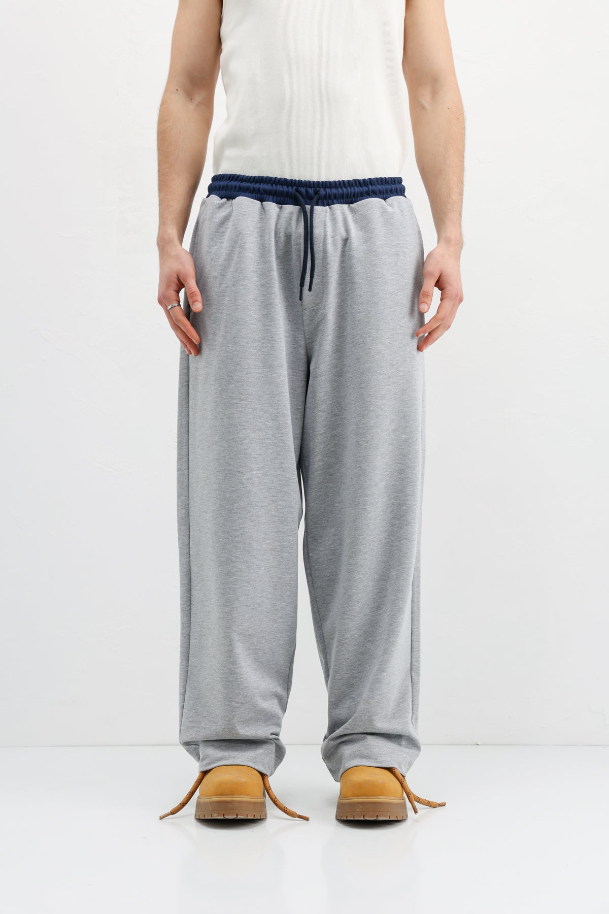 Baggy Fit Eşofman Alt Gri Melanj