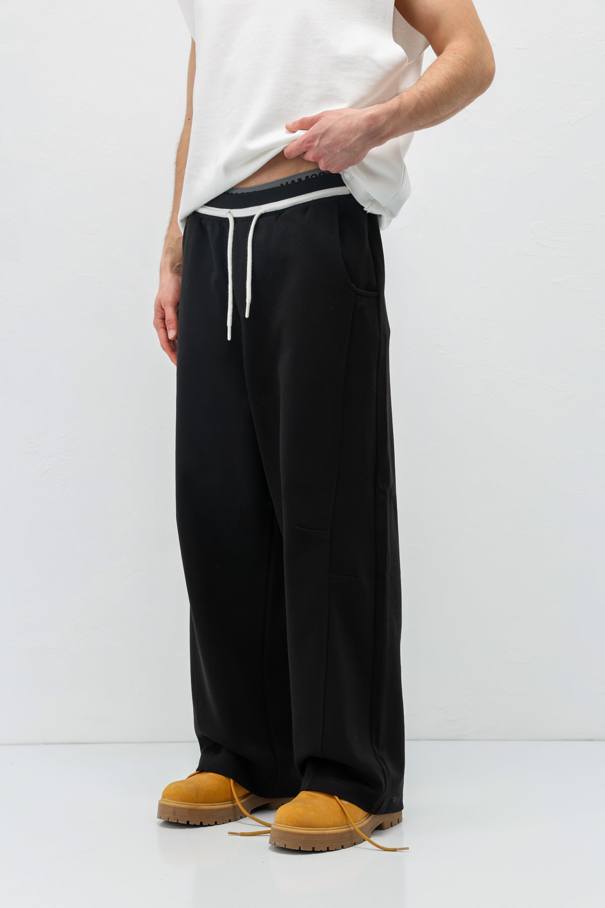 Bağcıklı Baggy Fit Eşofman Alt Siyah
