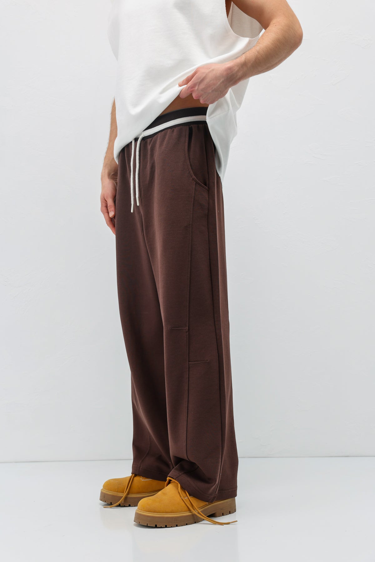 Bağcıklı Baggy Fit Eşofman Alt Kahve