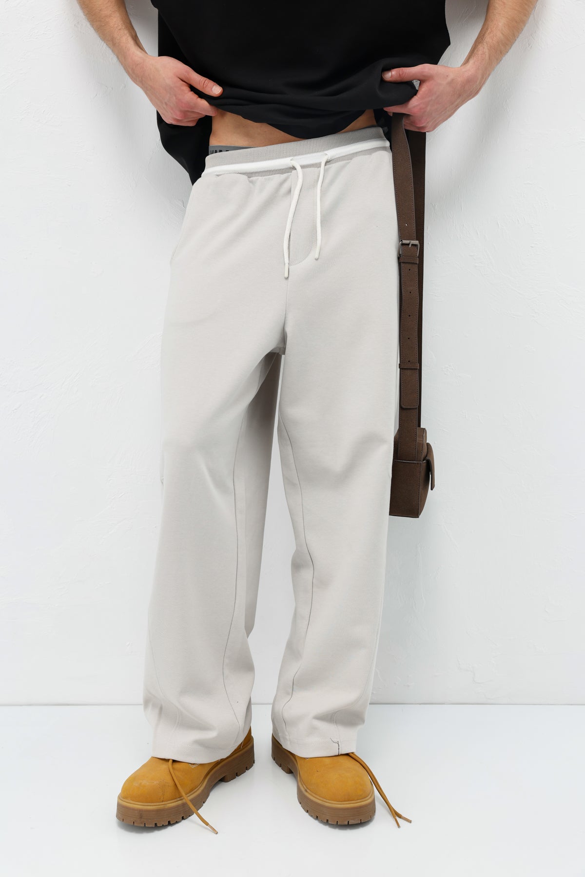 Bağcıklı Baggy Fit Eşofman Alt Buz Gri
