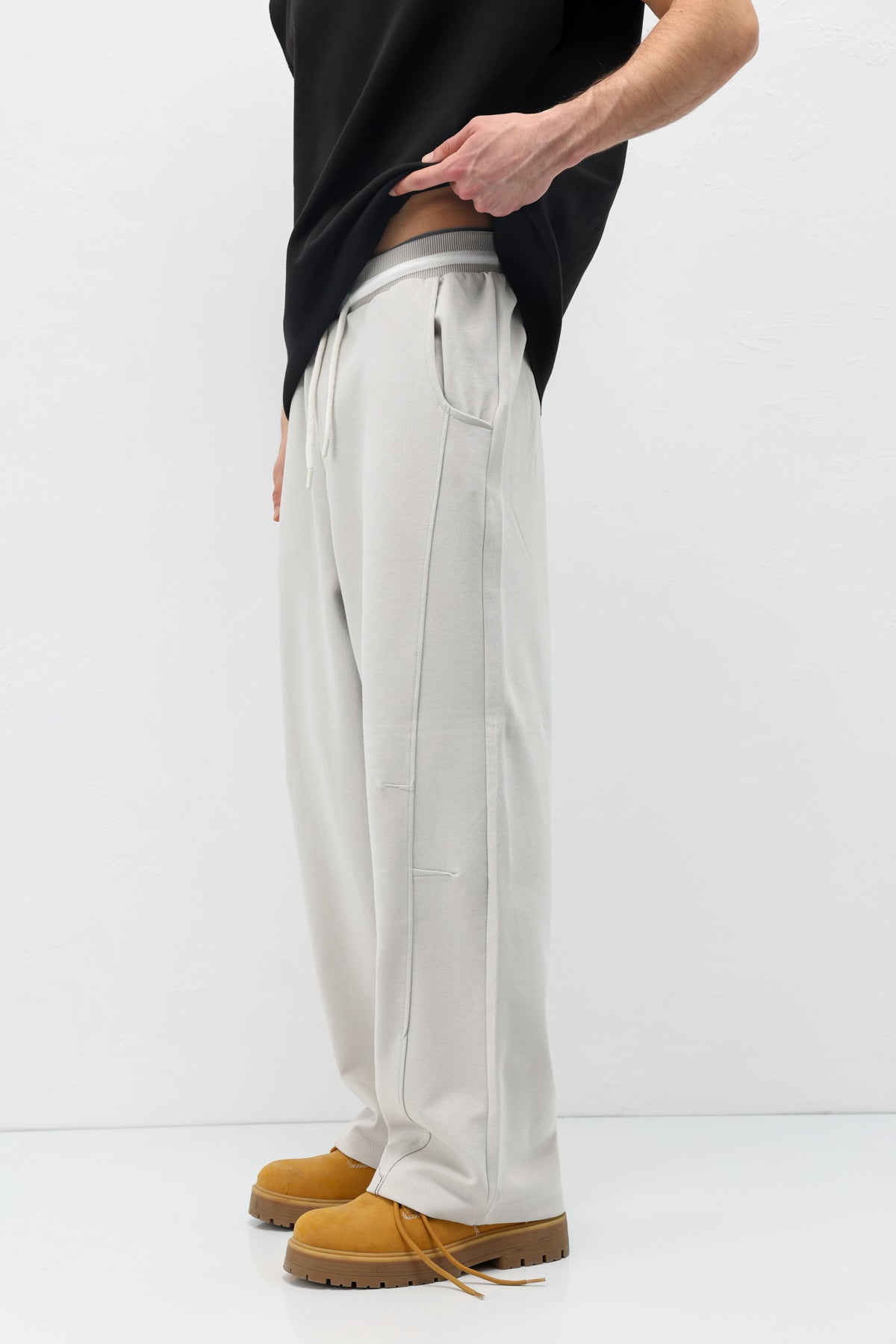Bağcıklı Baggy Fit Eşofman Alt Buz Gri