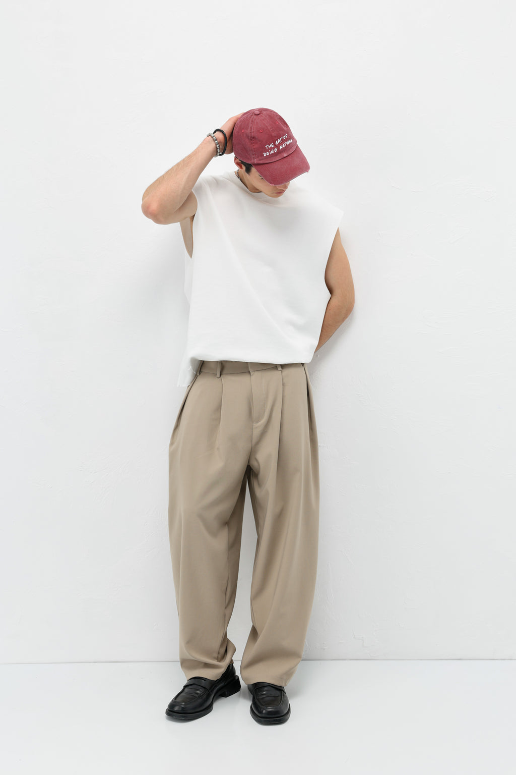 Barrel Fit Tailored Pantolon Bej