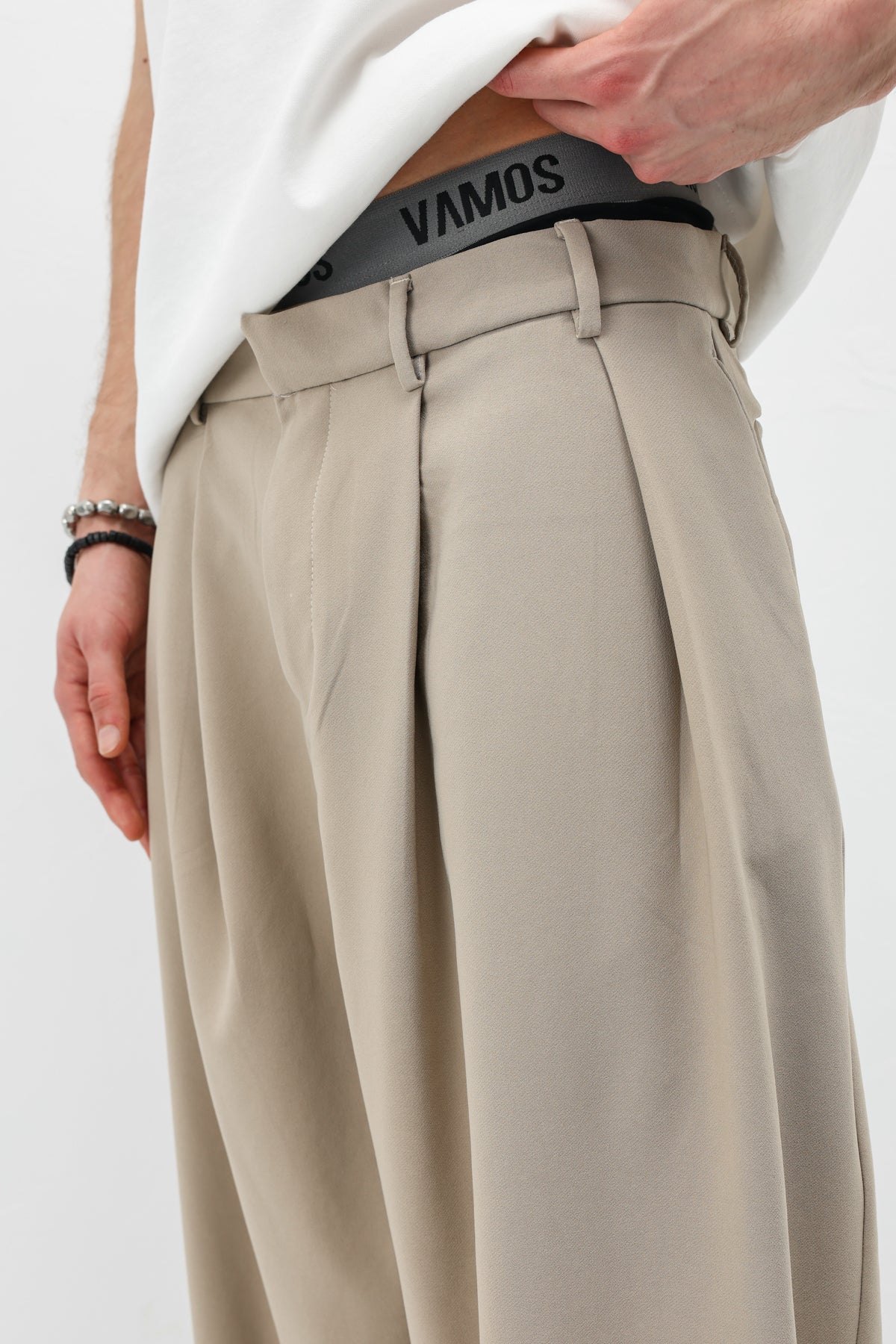 Barrel Fit Tailored Pantolon Bej
