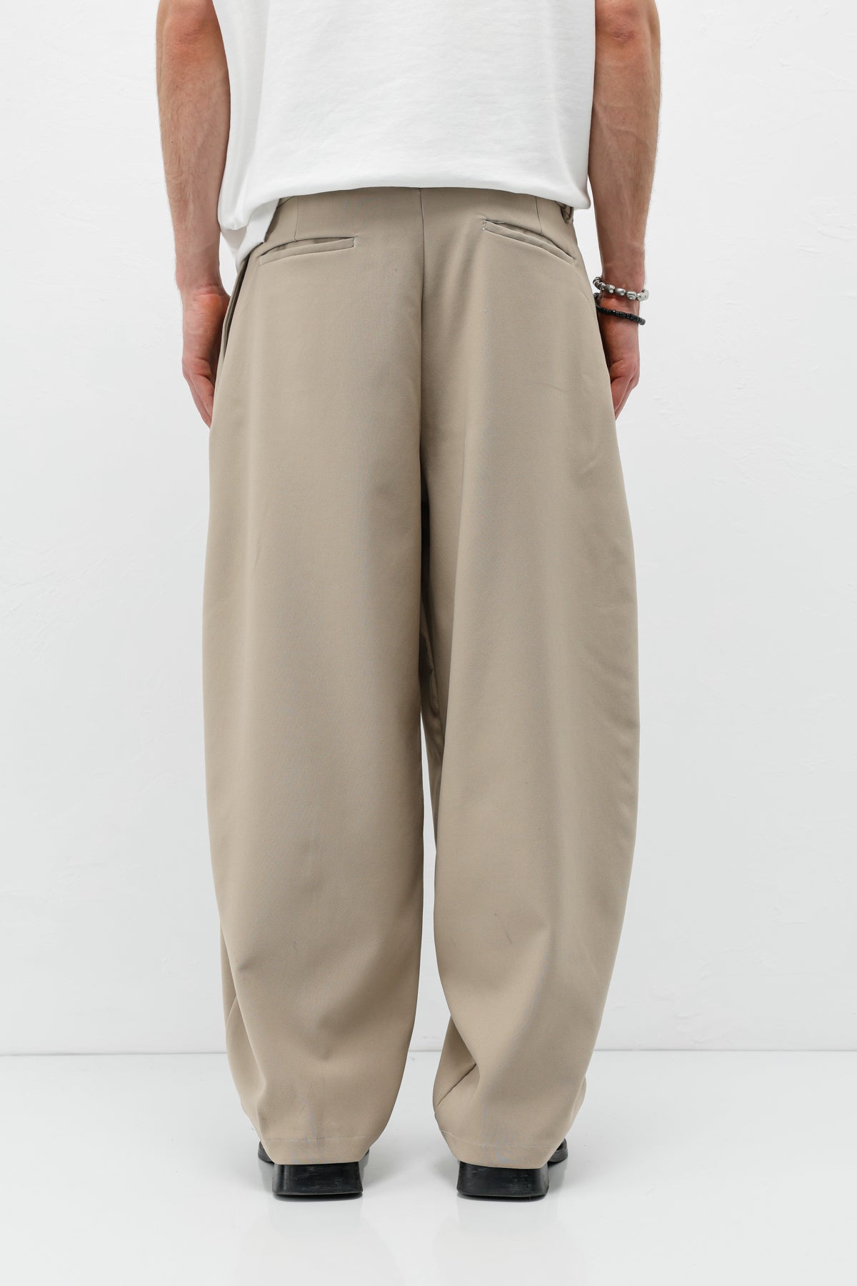 Barrel Fit Tailored Pantolon Bej