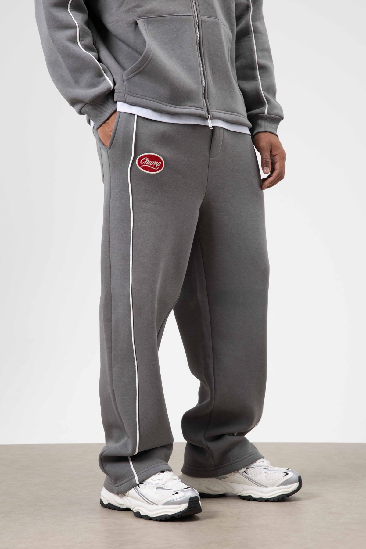 Çizgi Detaylı Oversize Eşofman Takım Füme