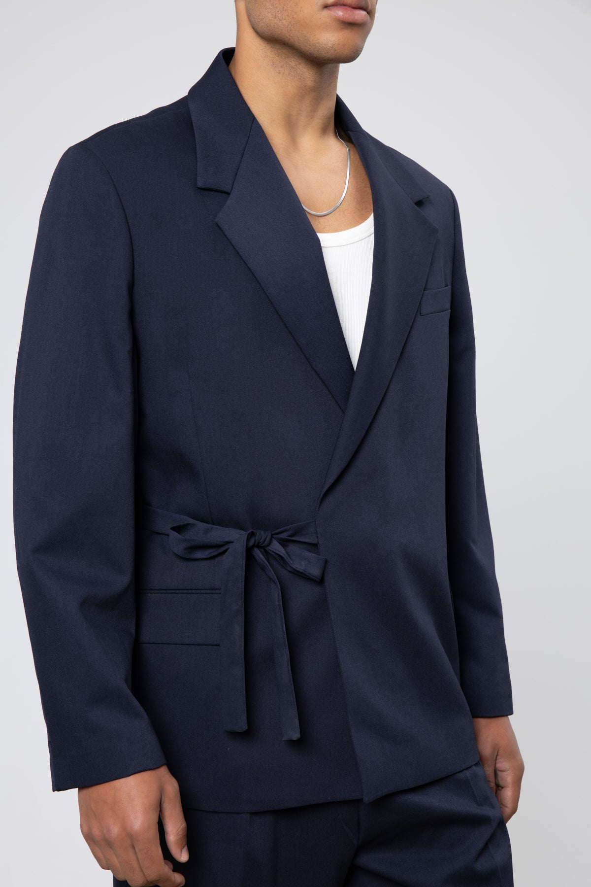 Oversize Kuşaklı Takım Elbise Lacivert