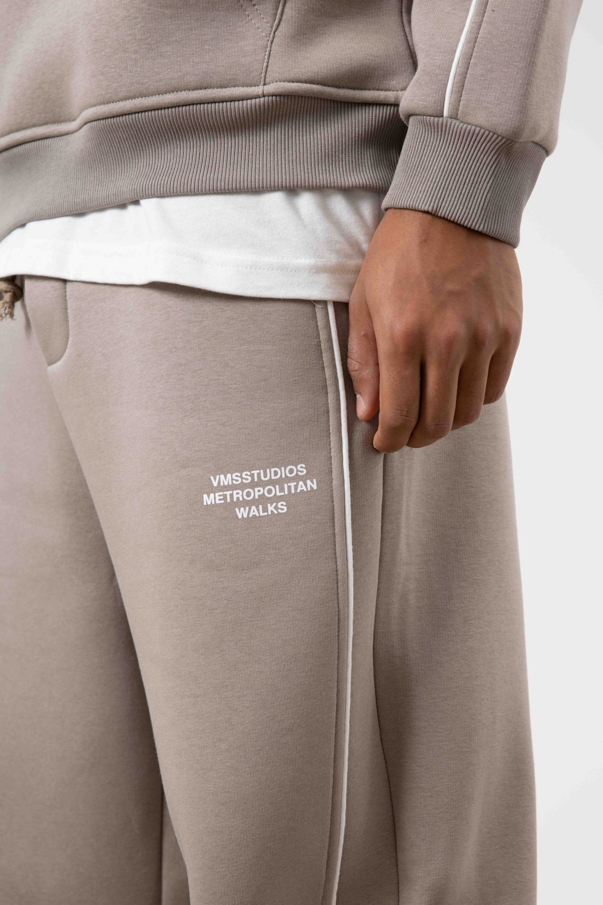 Çizgi Detaylı Oversize Eşofman Takım Vizon